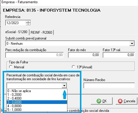 Percentual da Contribuição Social 1280